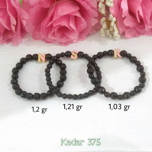 Gelang Batu Hitam + Huruf N, R, S