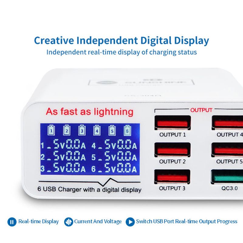 Btsg USB Desktop Charger QC3.0 6-Port USB Charging Station Multi Ports Desktop Charger Hub Digunakan Untuk Smartphone/Tablet