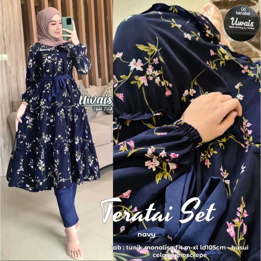 Setelan Tunik Motif Teratai Uwais