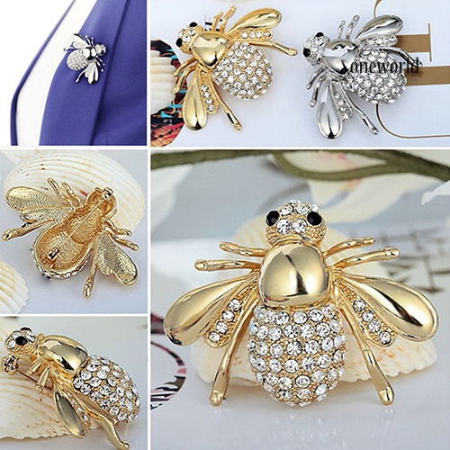 OW@ Women Adorable Honey Bee Brooch Rhinestone Crystal Costume Pin Silver Gold Tone Gift