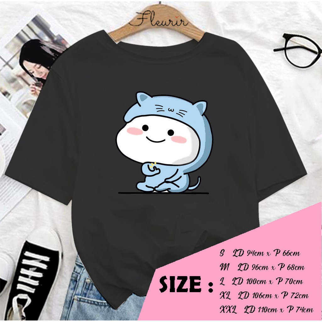 FLEURIR - KAOS PENTOL CAT STICKER WANITA DEWASA LENGAN PENDEK TEE UNISEX OVERSIZED JUMBO