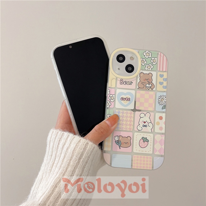 Soft Case TPU Motif Lukisan Hati Strawberry Bear Untuk IPhone 11 XR 7plus 8plus X 7 8 11 13 12 Pro MAX 6 6s Plus XS MAX SE 2020