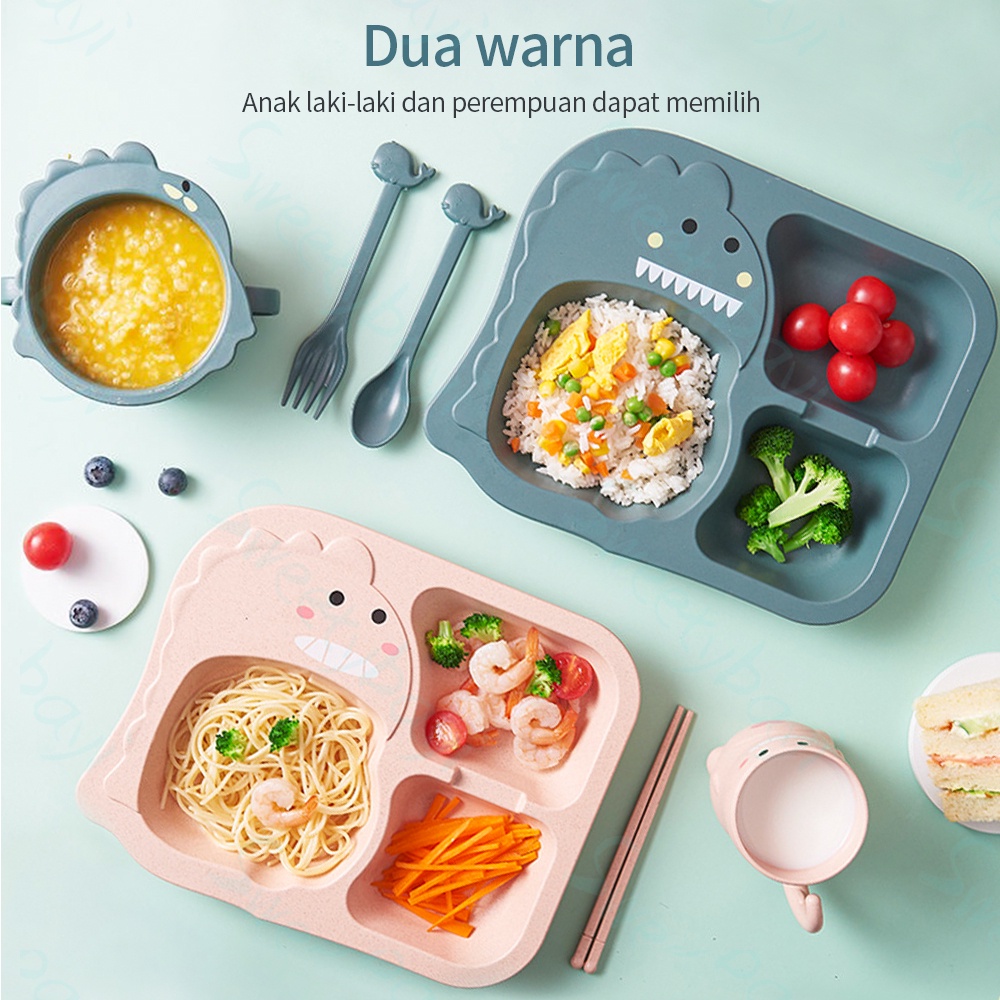 Sweetybayi Piring makan anak Alat Makan anak dino Set tempat makan anak BPA Free