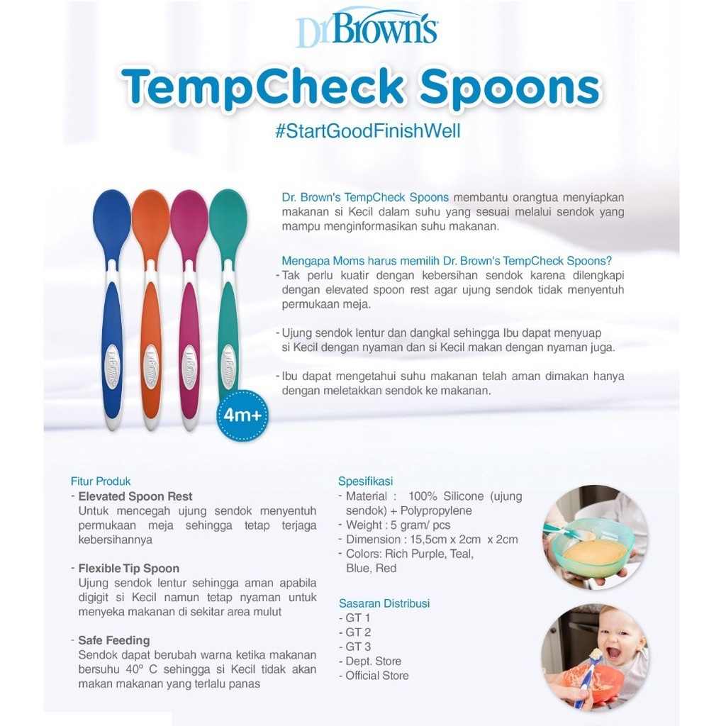 Dr. Brown's TempCheck Spoons 4pcs Sendok Makan Bayi Dilengkapi Pengatur Suhu Makanan Dr Browns