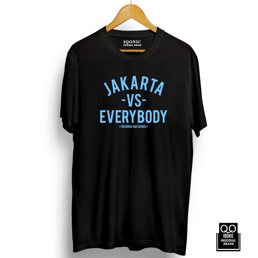 Kaos Distro Men &amp; Women JAKARTA VS EVERYBODY Text Light Blue - Original Premium Quality 100% Ca