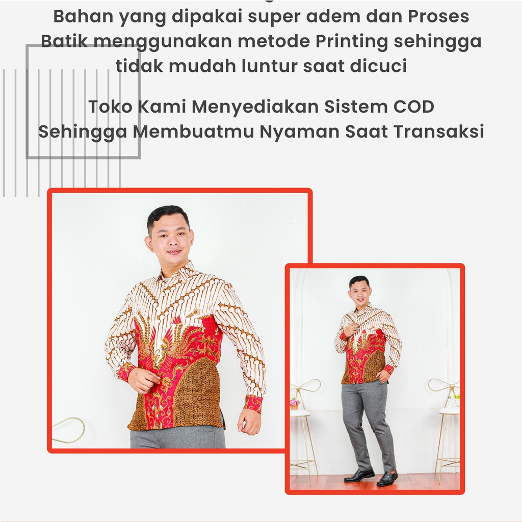 Saroja (947) Kemeja Batik Pria - Motif Seno Merah Putih