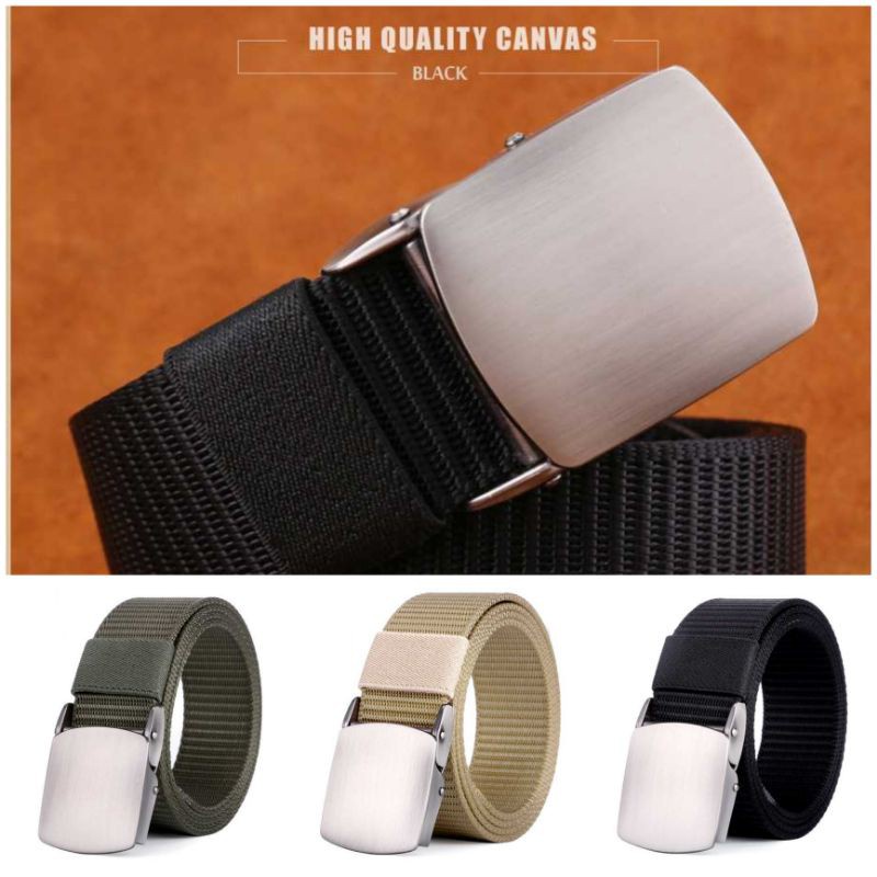 Grab Medan Tali Ikat Pinggang Pria Canvas Stylish Metal Buckle Belt Miluota MU071 Hitam