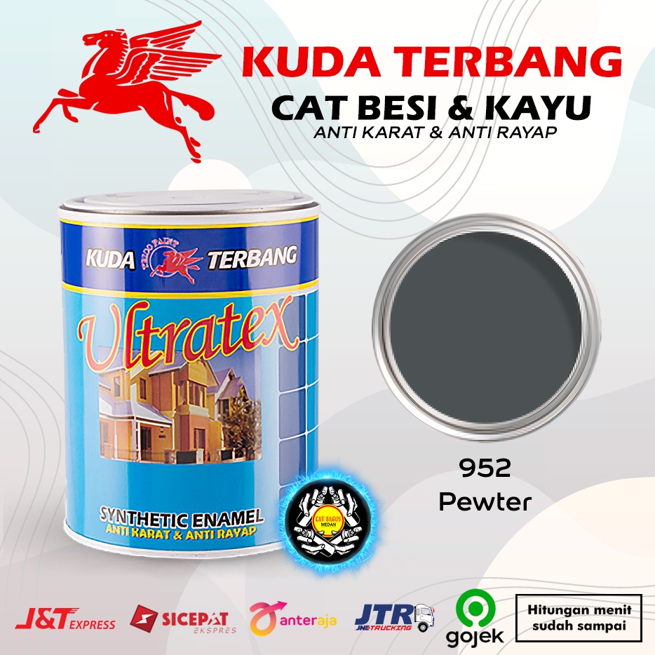 CAT MINYAK CAT KAYU DAN BESI KUDA TERBANG ULTRATEX 1 KG WARNA 952 PEWTER ABU ABU TUA GRAY GREY 1KG C