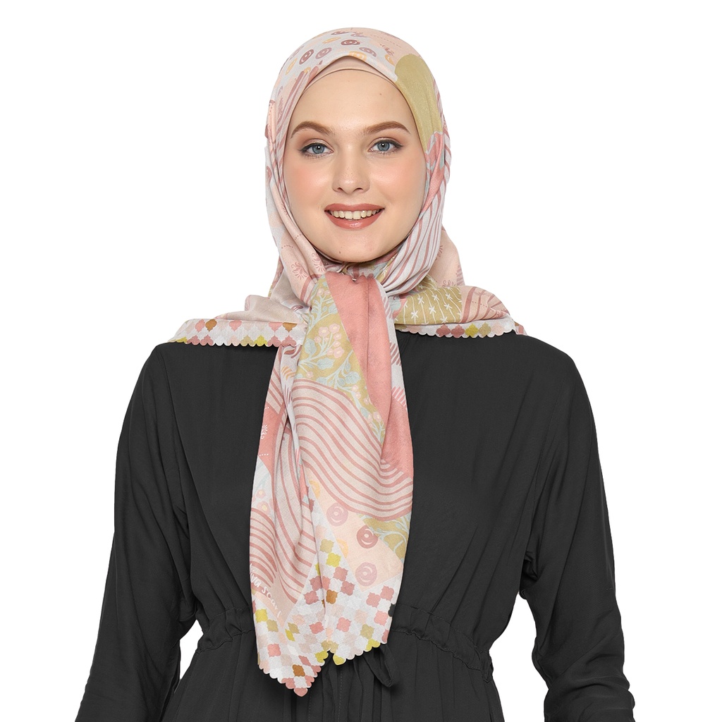 ADANA SERIES - PEACH Diiva Scarf Voal Motif Print Premium Jilbab Hijab Kerudung Segiempat