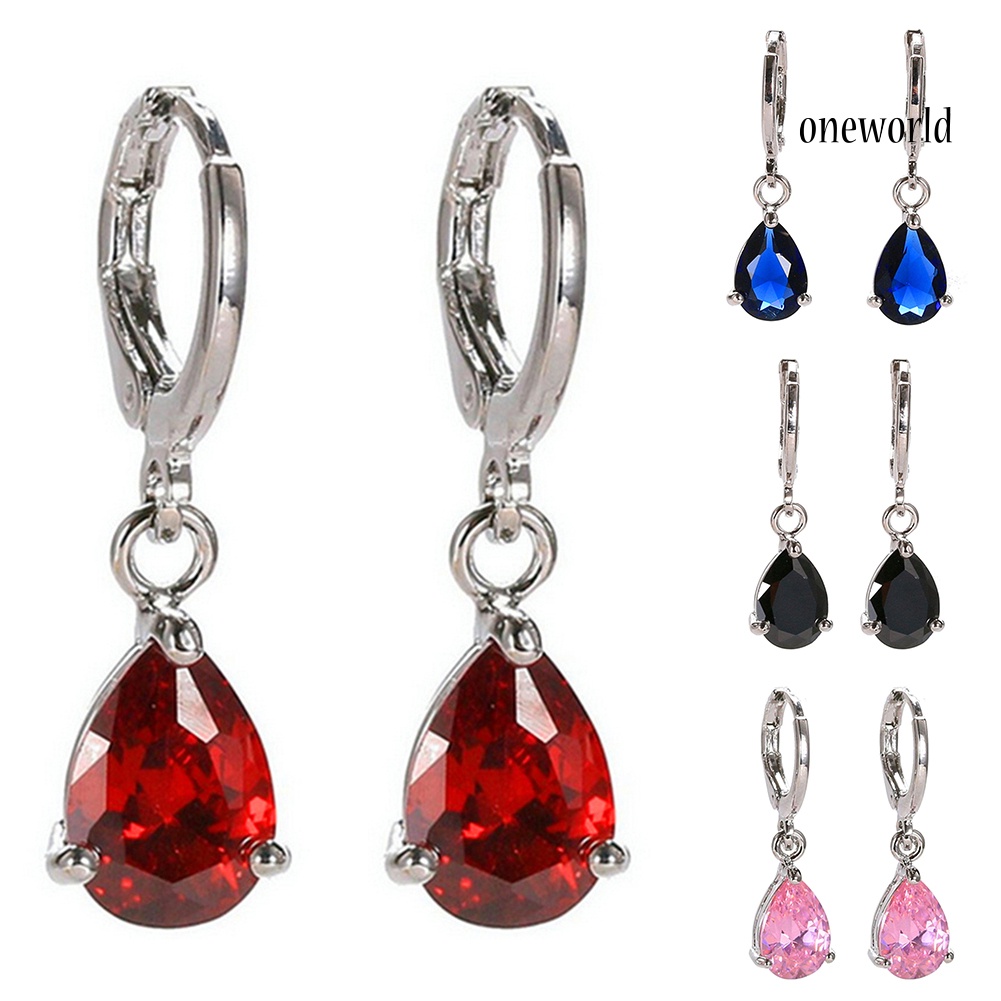 OW@ Women Teardrop Cubic Zirconia Dangle Hoop Earrings Wedding Party Jewelry Gift