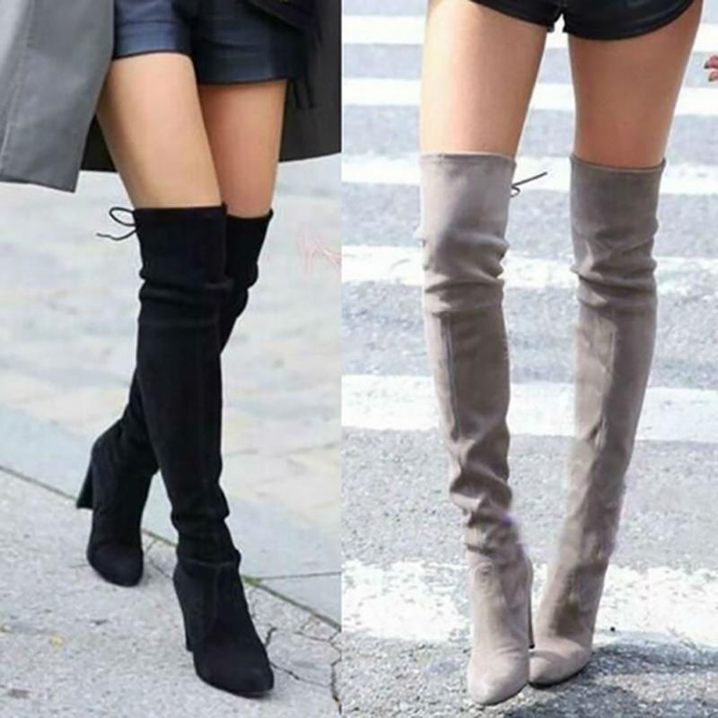 2020 Hot Over The Knee Boots Women Slim Knee High Boots High Heels Winter Boots Women Long Boots Winter Shoes Suede Female Shoes Shopee Indonesia