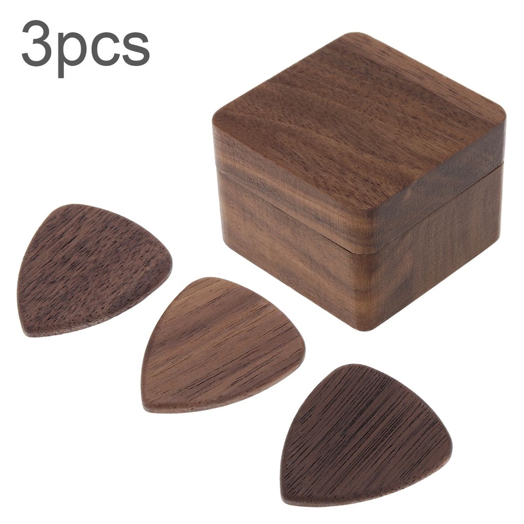 3pcs Pick Plectrum Bahan Kayu Dengan Kotak Untuk Gitar Akustik Bass Elektrik Ukulele