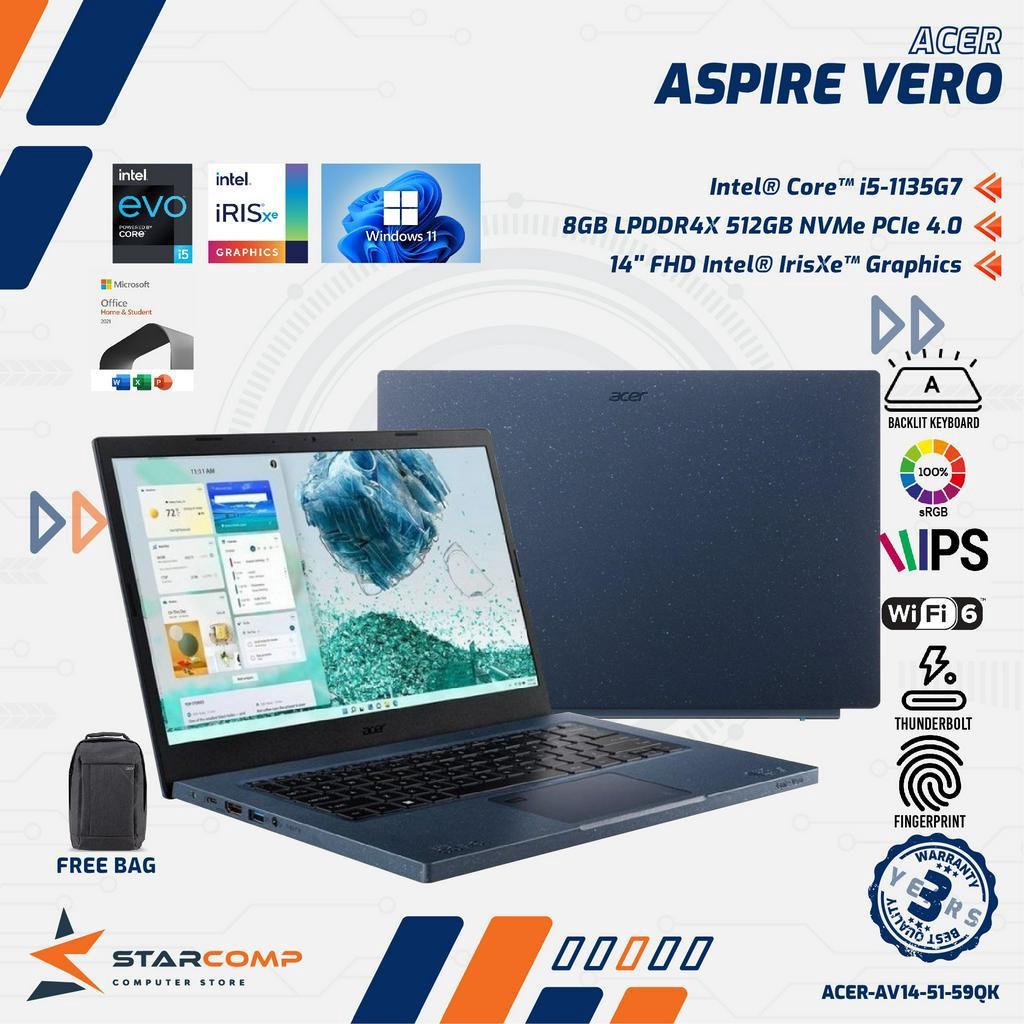 ACER Aspire Vero AV14-51 Intel EVO i5-1235U 8GB 512GB Iris Xe 14&quot; FHD W11+OHS