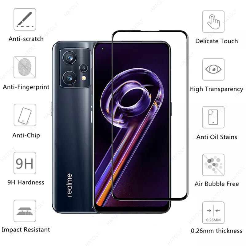 Paket 2 in 1 Tempered Glass REALME 9 Pro / 9 Pro Plus Anti Gores Layar Full Cover Free Garskin Carbon For Realme 9 Pro Plus