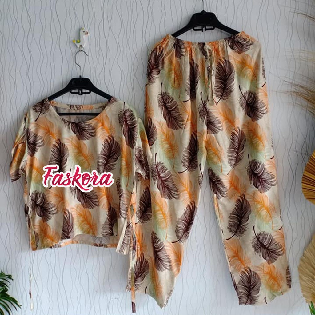 One Set Tie dye Wanita Panjang - Setelan Jumbo Rayon Wanita Kekinian - Pajamas Tiedye Set Tulang