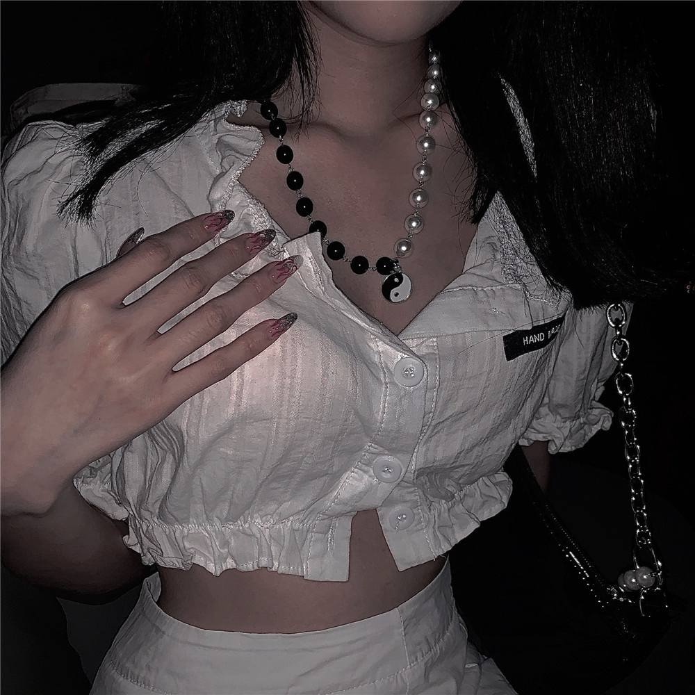 Tai Chi Gosip Yin Yang Liontin Hitam Putih Kalung Choker Pasangan untuk Pria dan Wanita