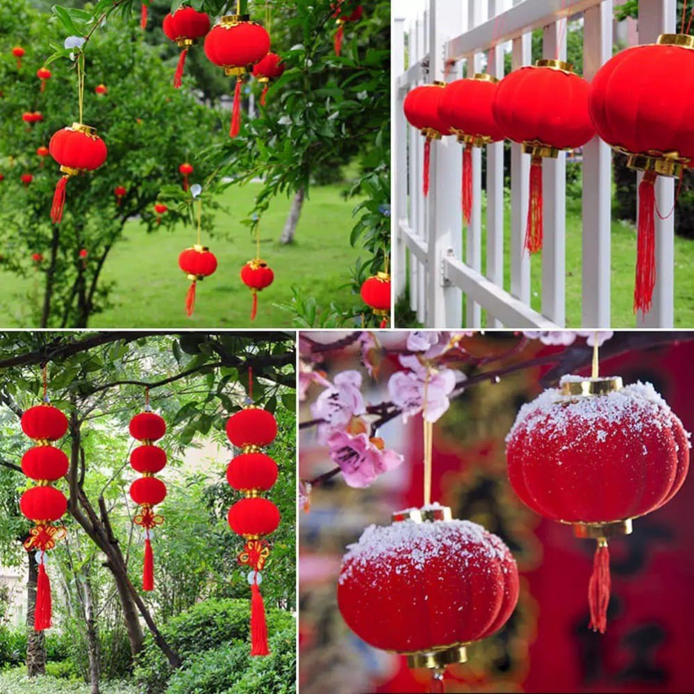 Lampion Imlek Gantung Bulat Beludru 6 cm Dekorasi Hiasan Tahun Baru / Aksesoris Chinese New Year