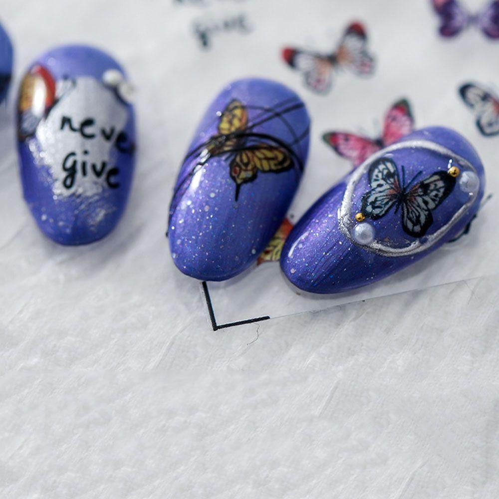 Mxbeauty Stiker Kuku Kupu-Kupu Warna-Warni Perekat Jepang Nail Decals