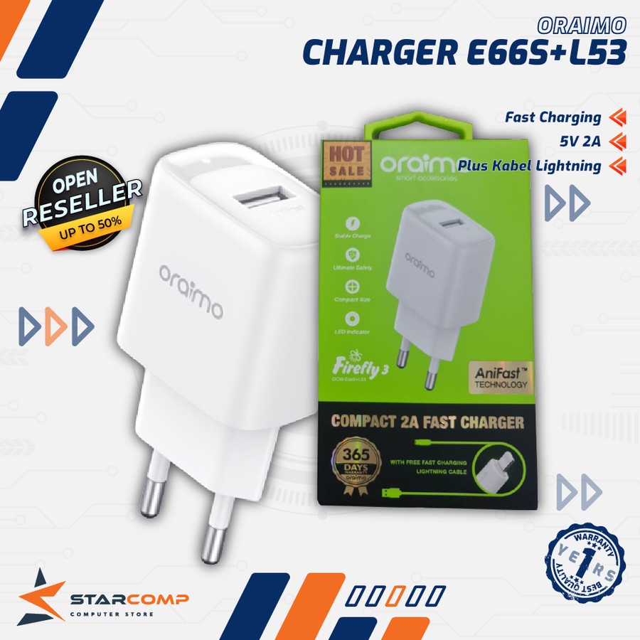 Oraimo OCW-E66S+L53 Fast Charging firefly 3 Charger With Lightning