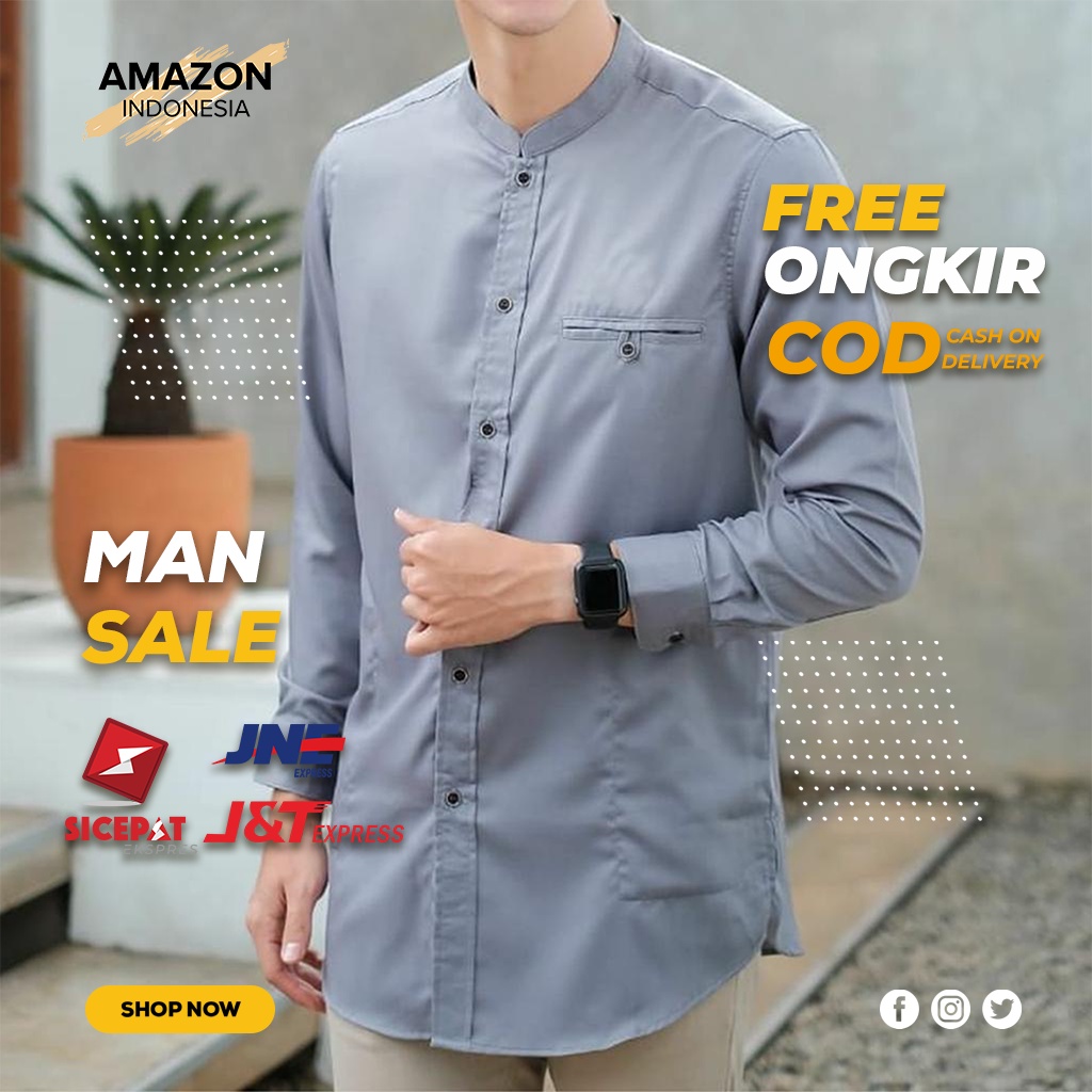 YANG LAGI HITS DICARI GAN Termurah Koko Kemeja Atasan Arto Man Pria Cowok Warna Grey Kemeja Pria Cowo Kantor Kasual Formal Lengan Panjang