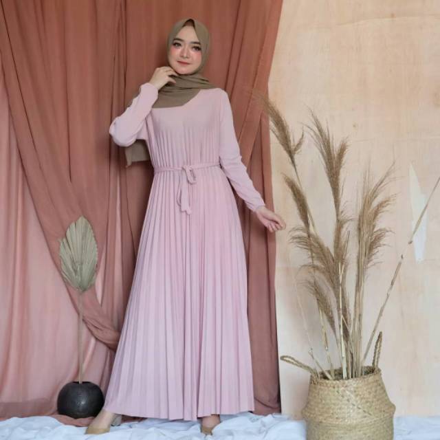 Gamis Plisket Tali Pinggang Terlaris / Gamis Plisket Maxi Tali Pinggang