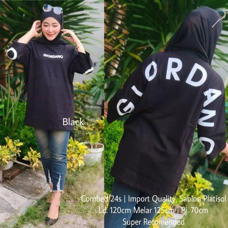 Giordano Top Baju Atasan Wanita Kekinian Blouse Wanita Jumbo Ld120cm Kaos Oversize Matt Combed Aksen Sablon