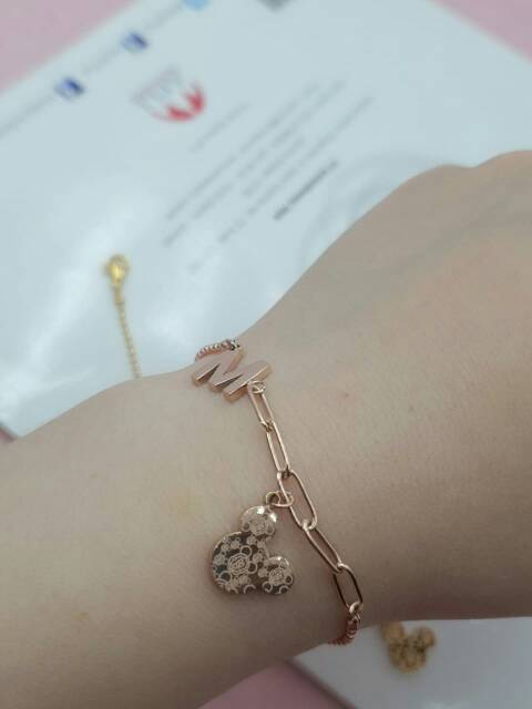 Gelang titanium mickey / gelang mickey titanium / gelang asli titanium gold dan rose gold