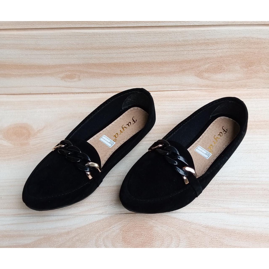 Sepatu balet wanita terbaru flatshoes simple elegan variasi rantai hitam