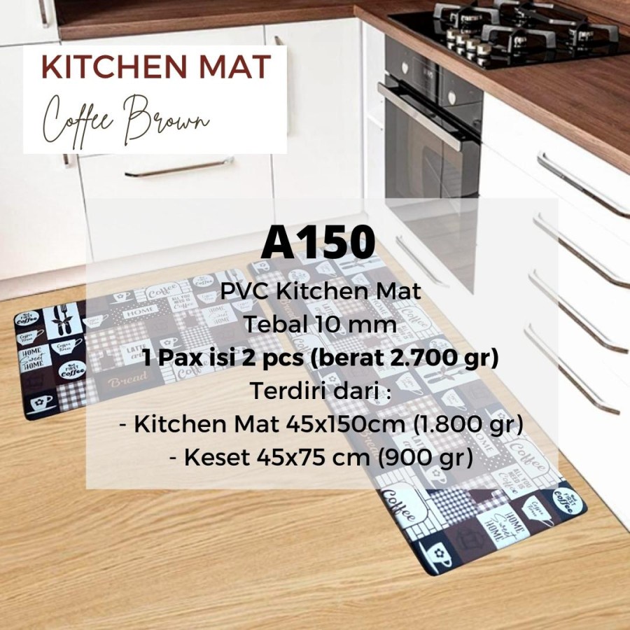 Exclusive Kitchen Mat 2 in 1 Keset Dapur Anti Slip Coffee Brown-8