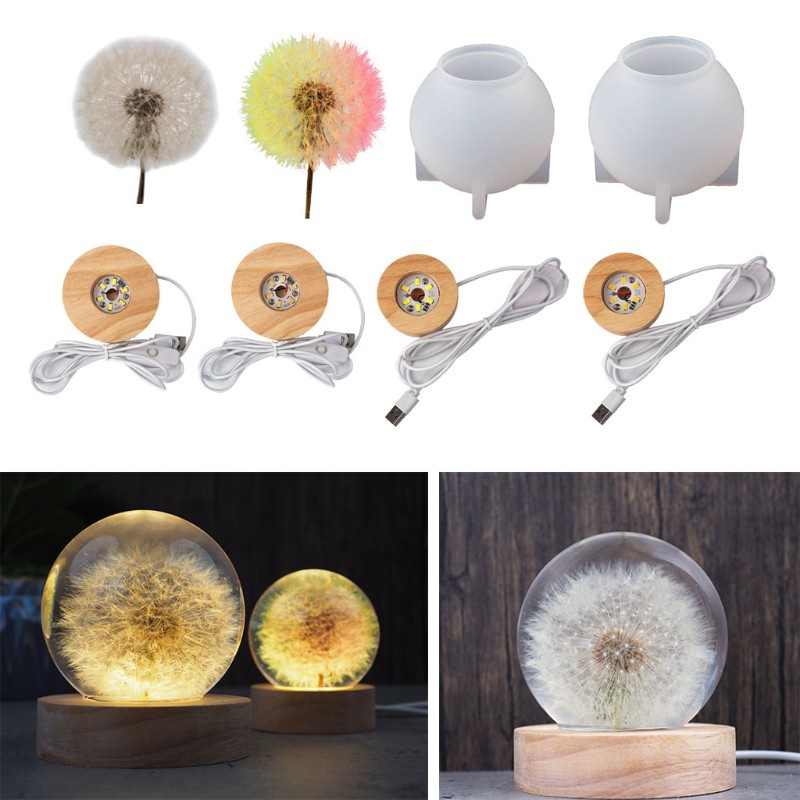 Glitter Crystal Ball LED Night Lights Epoxy Resin Mold Home Decorations Silicone Mold