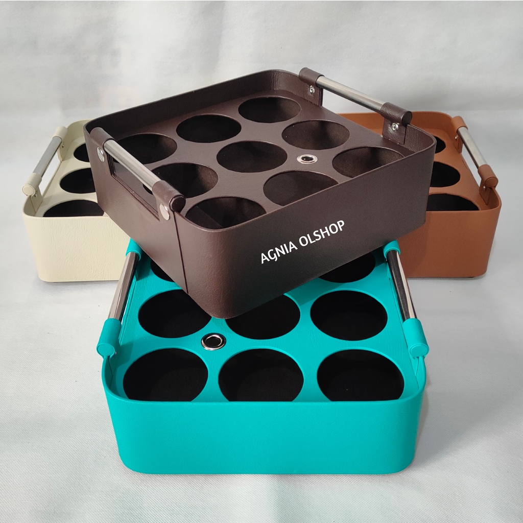 Wadah Aqua Gelas Kulit Sintetis Isi 9 Cup Model Oval Tempat Air Mineral Gelas Keranjang Aqua Gelas S