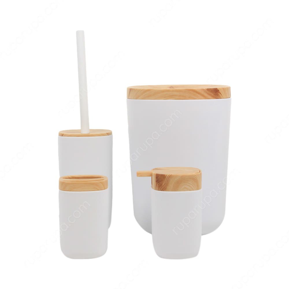 INFORMA - 4 Pcs Aksesoris Kamar Mandi Dengan Tempat Sampah Bathroom Set - Putih Gold