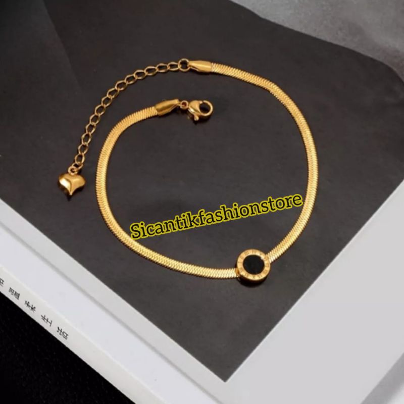 Gelang Titanium Wanita Warna Gold Rose Gold Fashion Wanita Terlaris Anti Karat Gelang Titanium Gold