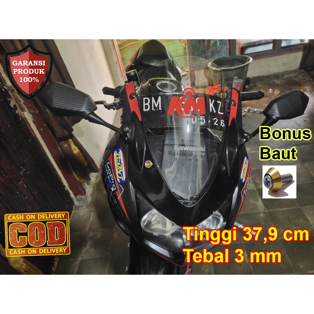 Visor Windshield Ninja 250 Karbu Hitam dan Bening Jenong Murah Tebal 3 mm Bahan Mika Akrilik