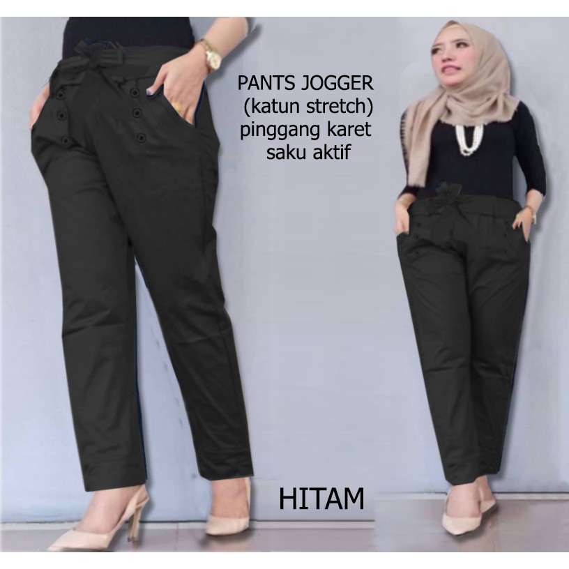 Pants Jogger Claudia - Logo Smile (LS) - Ukuran XL-5XL - Matt Katun Stretch