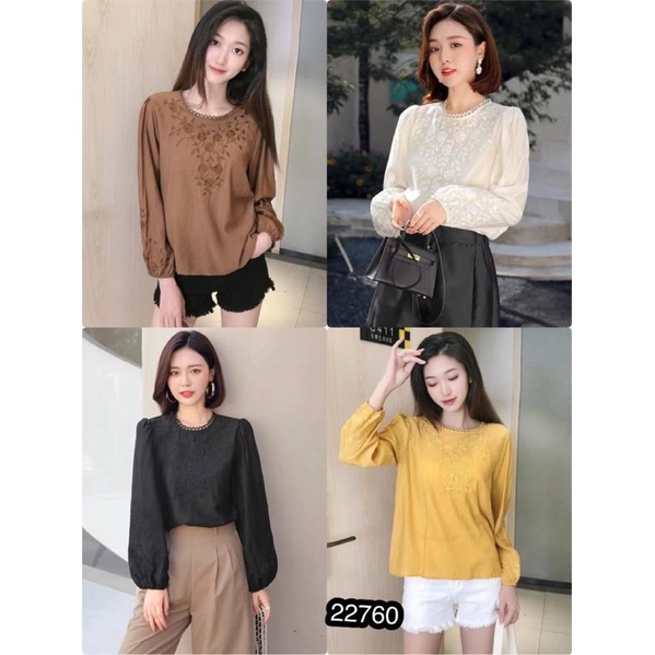 blouse katun bordir cotton lengan panjang