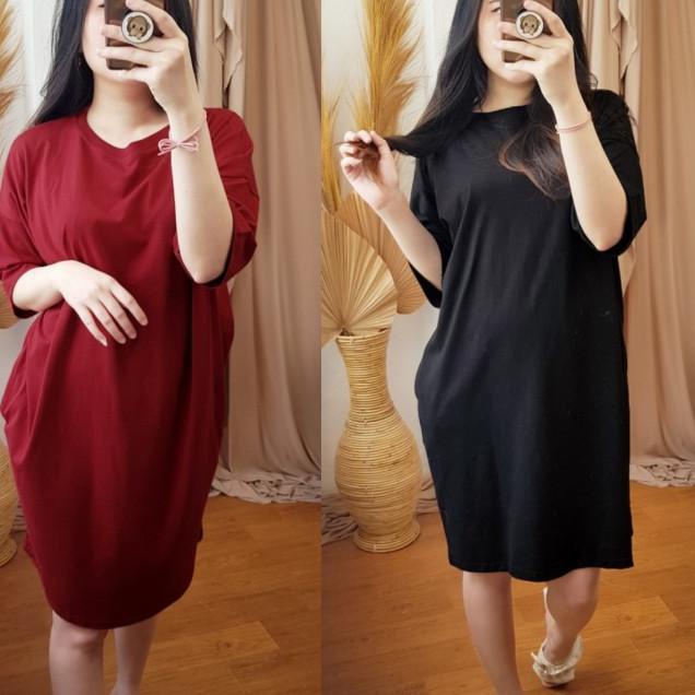 ✬ DRESS WANITA CASUAL BIG SIZE JUMBO POLOS SIMPLE BATWING D2915 ❉