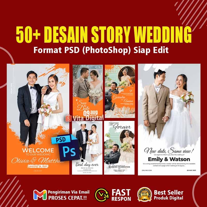 50 Desain Story Wedding Premium Format PSD Siap Edit