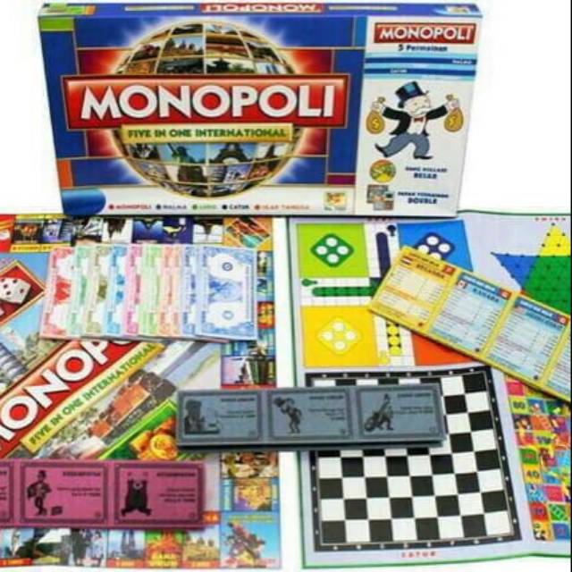 Mainan Monopoli mainan edukasi anak 5 in 1 monopoly catur,ular tangga,ludo,halma