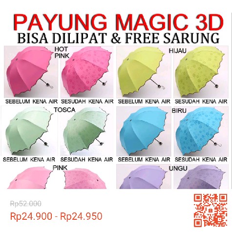 Payung Magic Umbrella  3d [gratis Bubble] / Payung Hujan Dengan Motif Yang Muncul Ketika Basah