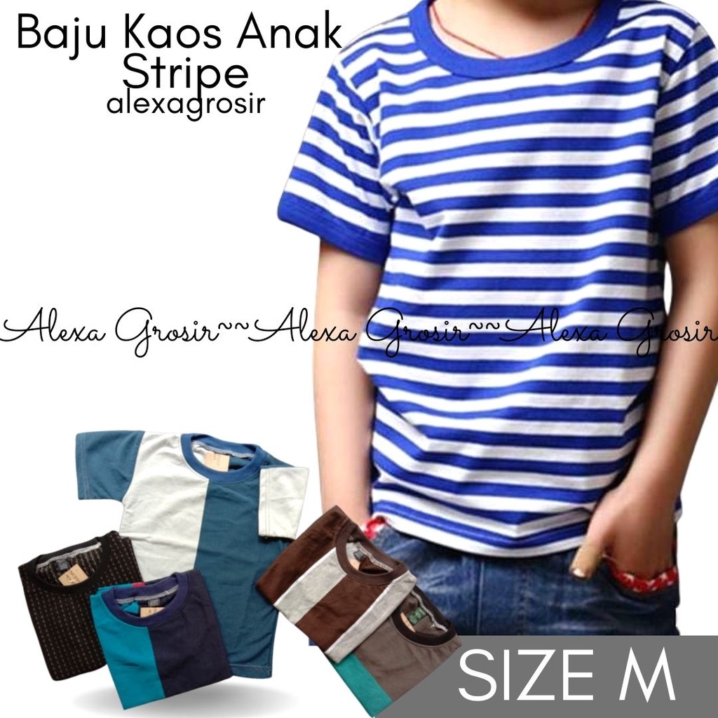 Baju Kaos Stripe M 3-4 Tahun / Belang / Salur / Garis Anak Bayi Laki / Lengan Pendek Murah Grosir