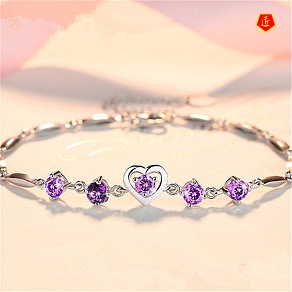 [Ready Stock]Women's 925 Silver Heart-Shaped Diamond Bracelet