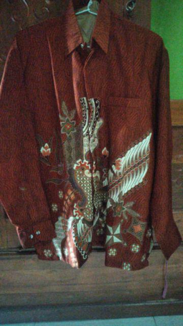 Eb Tradisional Kemeja Batik Lengan Panjang Ungu Motif Batik Bahan Semi Sutra