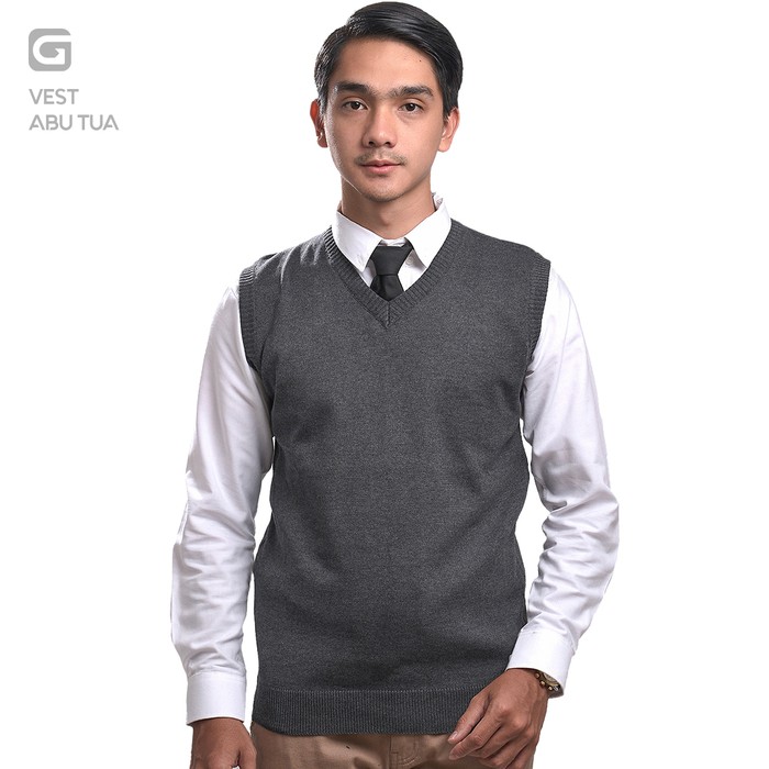 Bagus Sesuai Formal Kerja Murah Rompi Pria Vest Cowok Katun C IM961 Sweater Gomuda - / Abu Tua - A