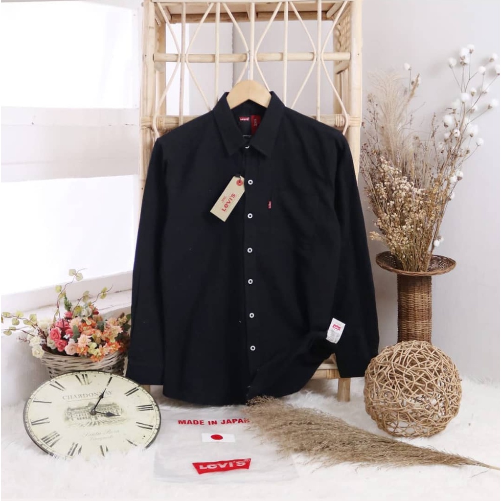 kemeja cowok polos lengan panjang slimfit hem pria kantor hitam navy putih maron army