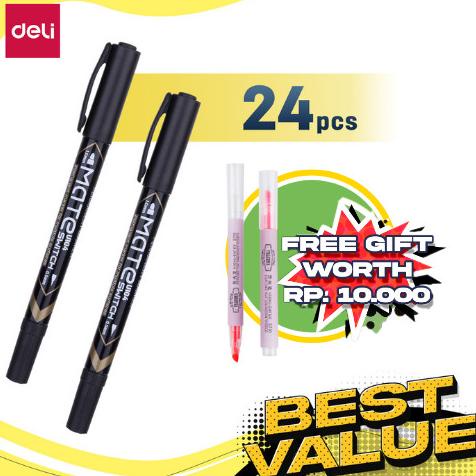 

(COD) Deli Combo ATK Ekonomis 24pcs Spidol Permanent Hitam Free Highlighter NEW Kode 84