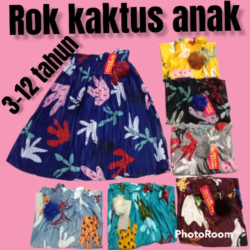 (KAKTUS)Rok plisket anak kaktus umur 3-12 tahun/rok plisket anak perempuan motif kaktus uk m,l,xl dan xxl