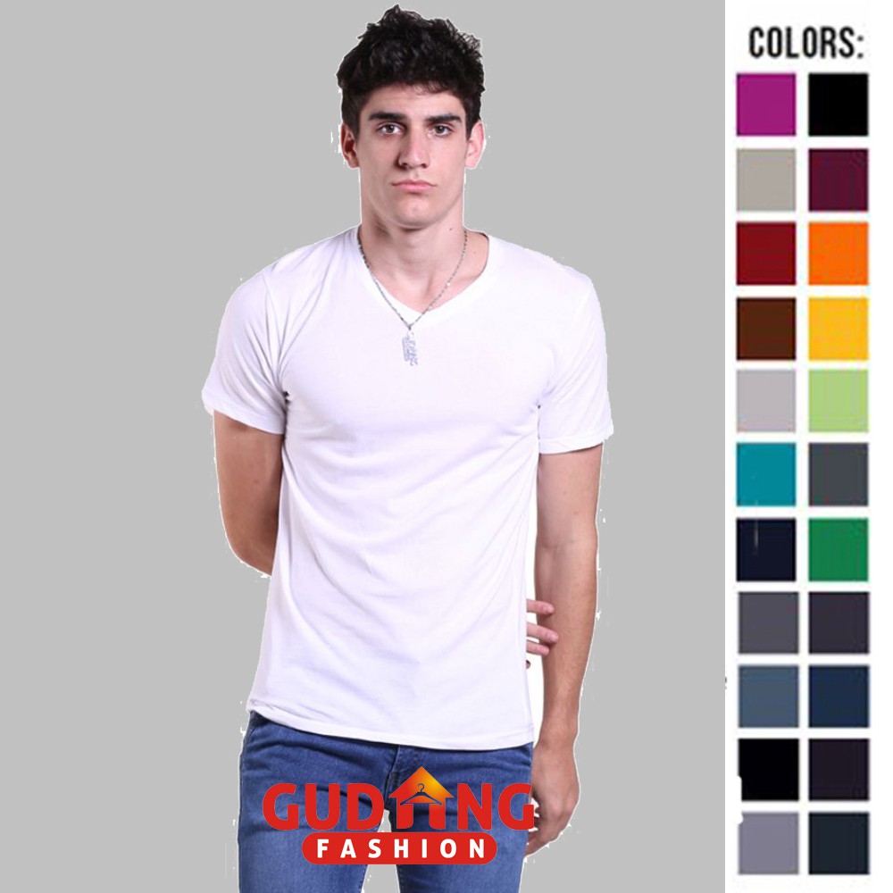 Kaos Polos Basic Vneck Lengan Pendek Spandex T-Shirt Banyak Warna – FP  (COMB)