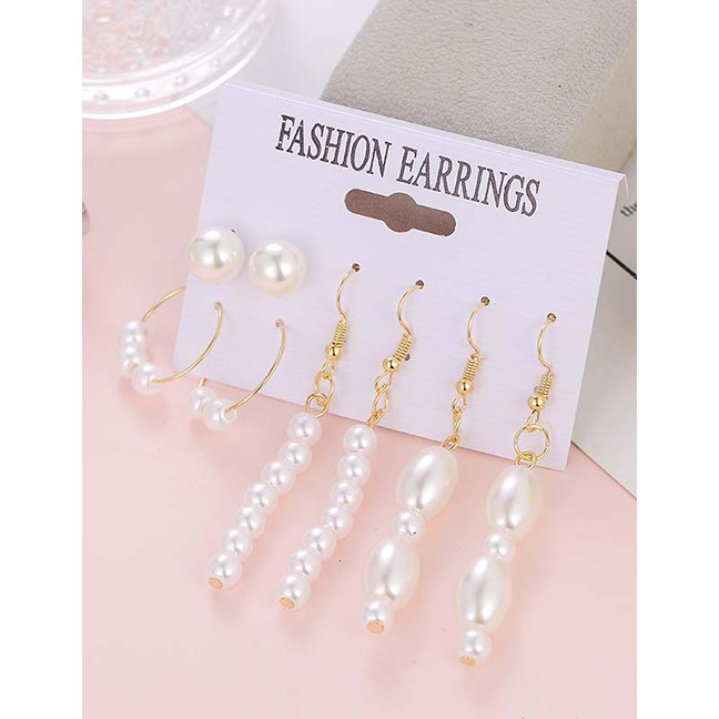 LRC Antring Set Fashion White Pearl Irregular Geometric Earring Set D84471