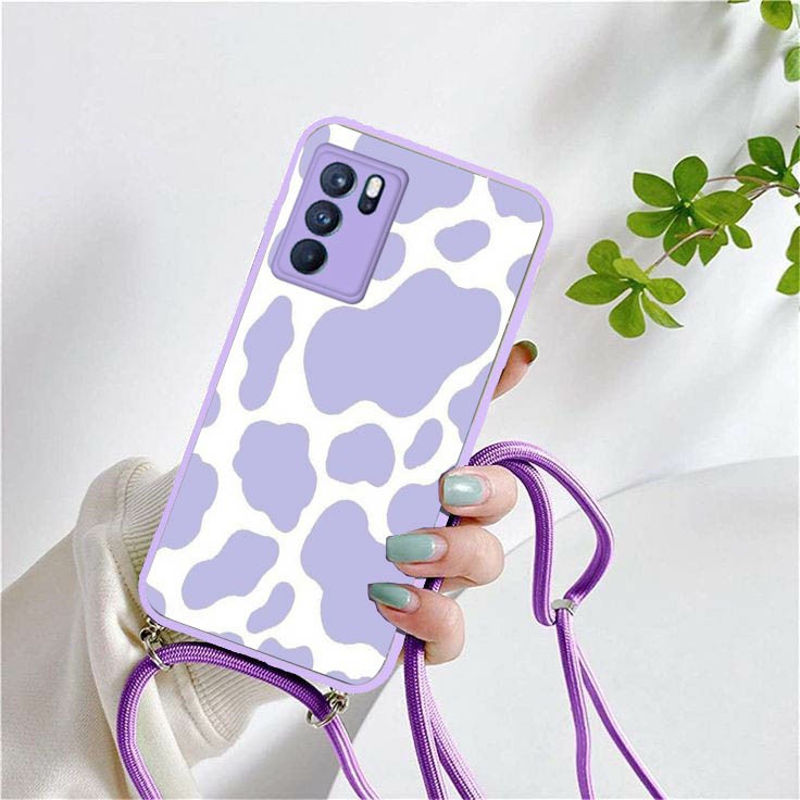 Softcase Kaca Ungu/Lilack + Tali Oppo A16 Oppo A54 Oppo A15 Oppo A5s Reno 5 Reno 5F Reno 6 (4G) | so